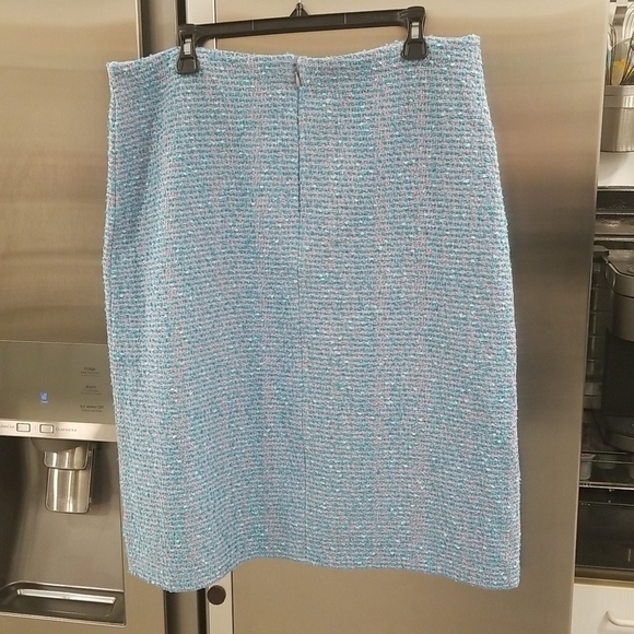 💕ST. JOHN💕 Cotton Blend Confetti Tweed Boucle Metallic Knit Midi Skirt Blue 14 - Picture 2 of 16